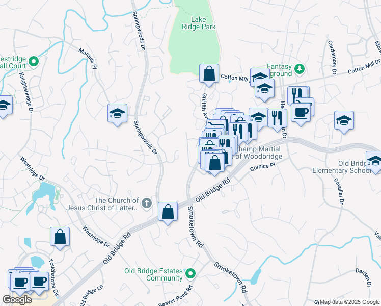 map of restaurants, bars, coffee shops, grocery stores, and more near 12469 Everest Peak Lane in Woodbridge