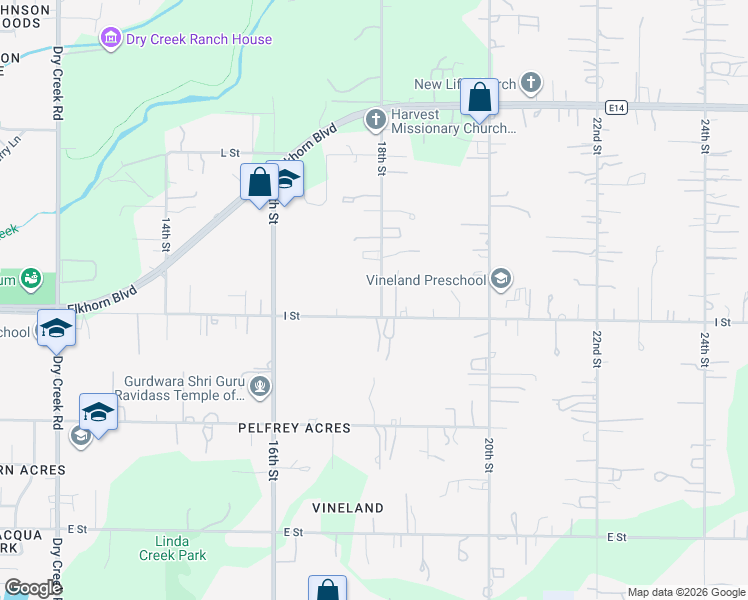 map of restaurants, bars, coffee shops, grocery stores, and more near 1720 I Street in Rio Linda