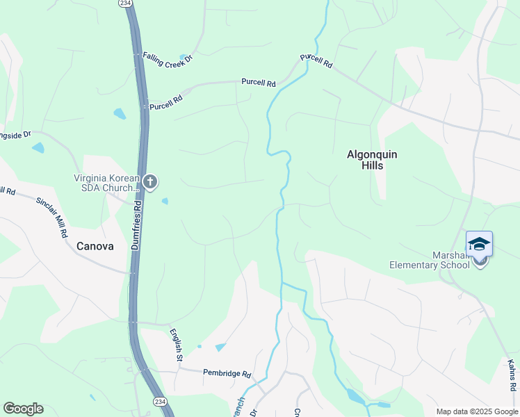 map of restaurants, bars, coffee shops, grocery stores, and more near 7884 Sly Fox Lane in Manassas