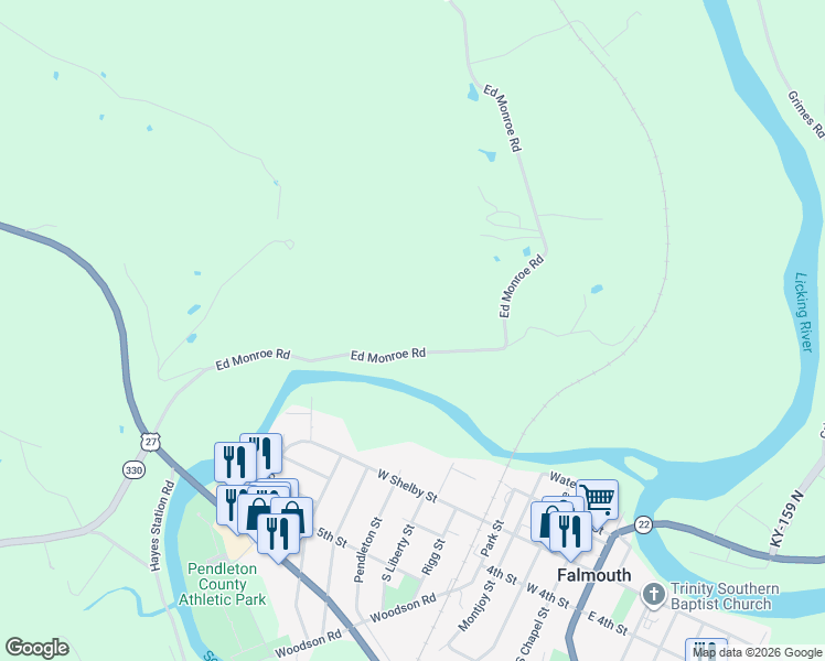 map of restaurants, bars, coffee shops, grocery stores, and more near 817 Ed Monroe Road in Falmouth