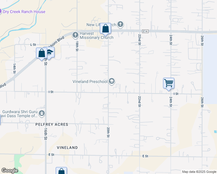 map of restaurants, bars, coffee shops, grocery stores, and more near 6450 20th Street in Rio Linda