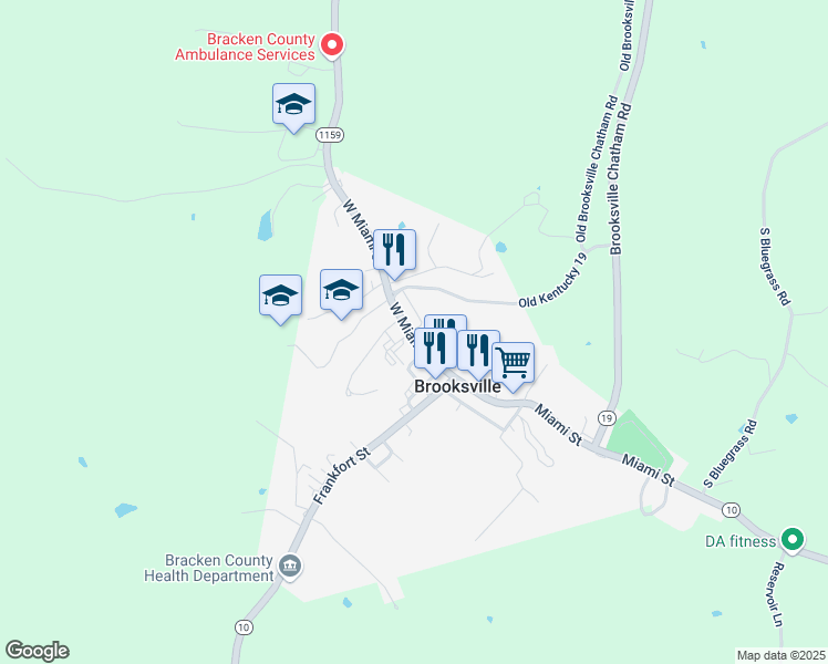 map of restaurants, bars, coffee shops, grocery stores, and more near 116 Miami Street in Brooksville
