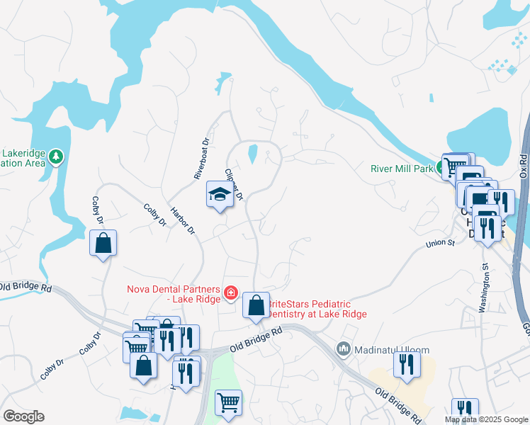 map of restaurants, bars, coffee shops, grocery stores, and more near 1952 Mariner Lane in Woodbridge