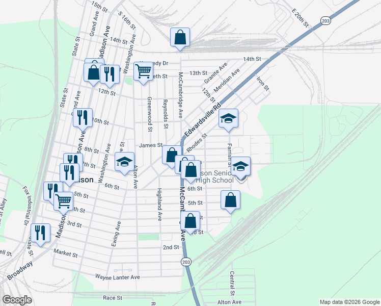 map of restaurants, bars, coffee shops, grocery stores, and more near 1918 Rhodes Street in Madison