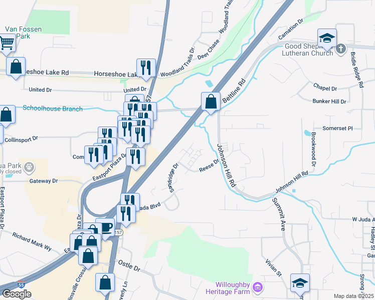 map of restaurants, bars, coffee shops, grocery stores, and more near 251 Sandridge Drive in Collinsville