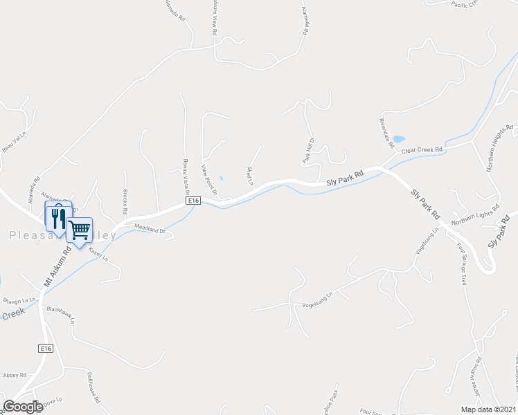 map of restaurants, bars, coffee shops, grocery stores, and more near 7511 Sly Park Road in Placerville