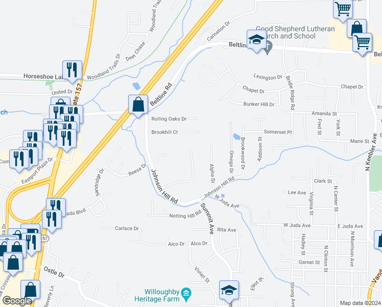 map of restaurants, bars, coffee shops, grocery stores, and more near 366 Skyline View Drive in Collinsville