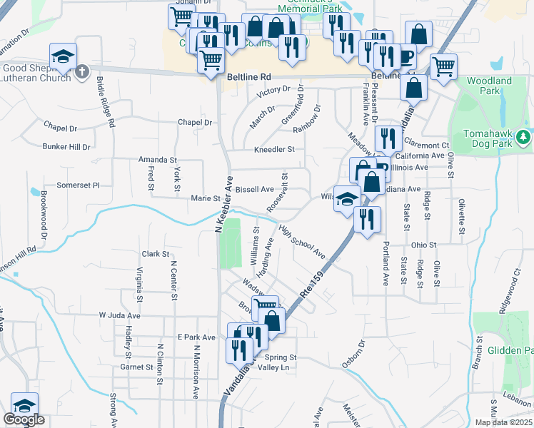 map of restaurants, bars, coffee shops, grocery stores, and more near 1108 Roosevelt Avenue in Collinsville