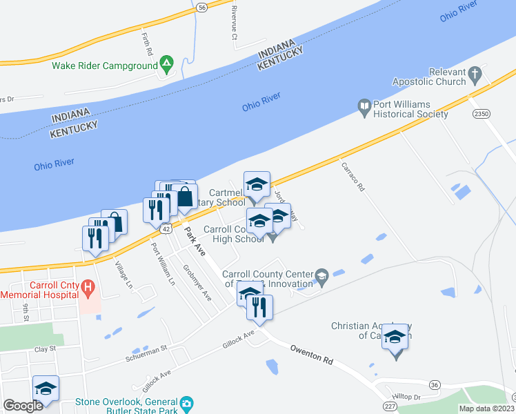 map of restaurants, bars, coffee shops, grocery stores, and more near 1708 Highland Avenue in Carrollton