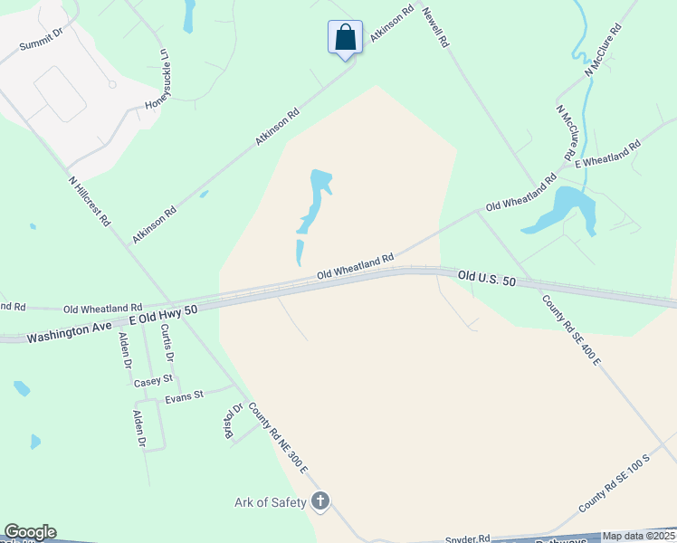 map of restaurants, bars, coffee shops, grocery stores, and more near Old Wheatland Road in Vincennes
