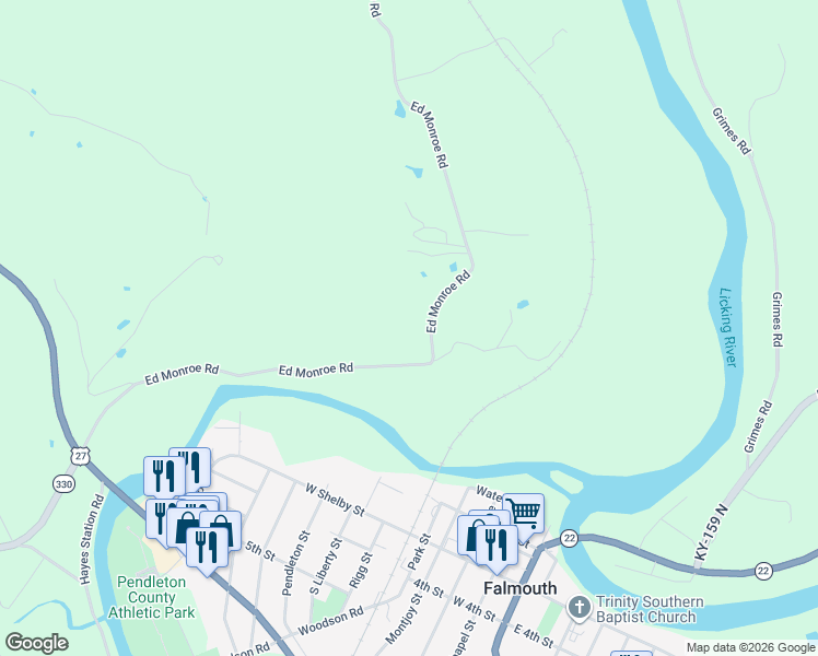 map of restaurants, bars, coffee shops, grocery stores, and more near 919 Ed Monroe Road in Falmouth