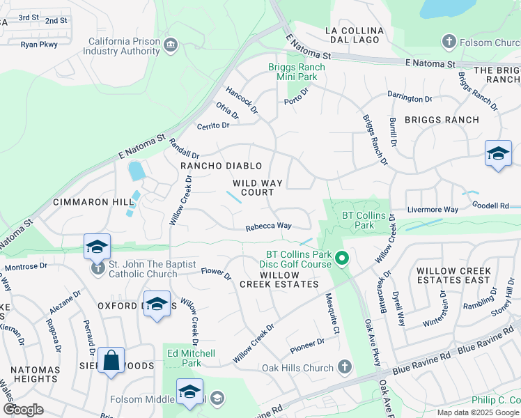 map of restaurants, bars, coffee shops, grocery stores, and more near Dixon Court in Folsom