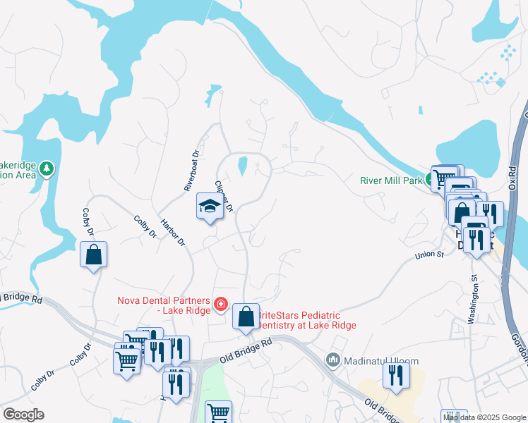map of restaurants, bars, coffee shops, grocery stores, and more near 1936 Mariner Drive in Woodbridge