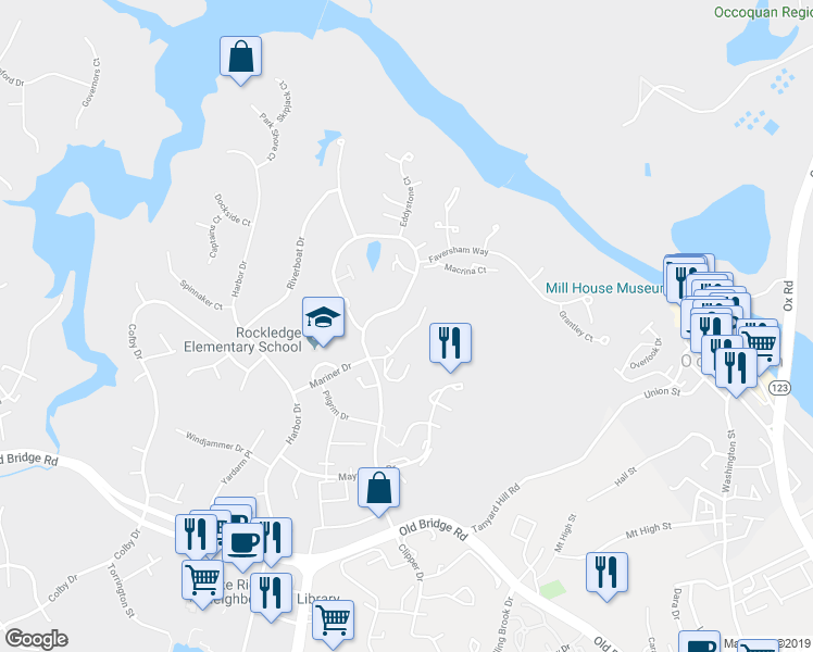 map of restaurants, bars, coffee shops, grocery stores, and more near 1936 Mariner Drive in Woodbridge