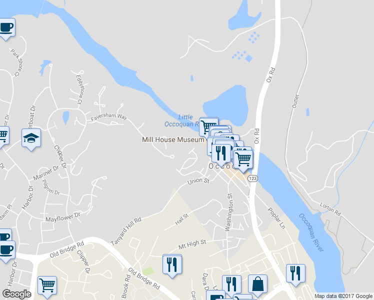 map of restaurants, bars, coffee shops, grocery stores, and more near 331 Overlook Drive in Occoquan
