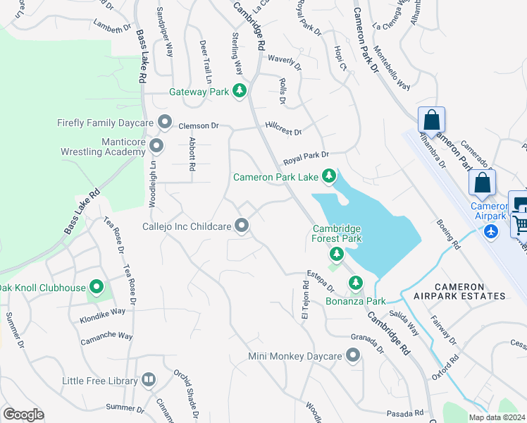 map of restaurants, bars, coffee shops, grocery stores, and more near 3247 Sandhurst Court in Cameron Park