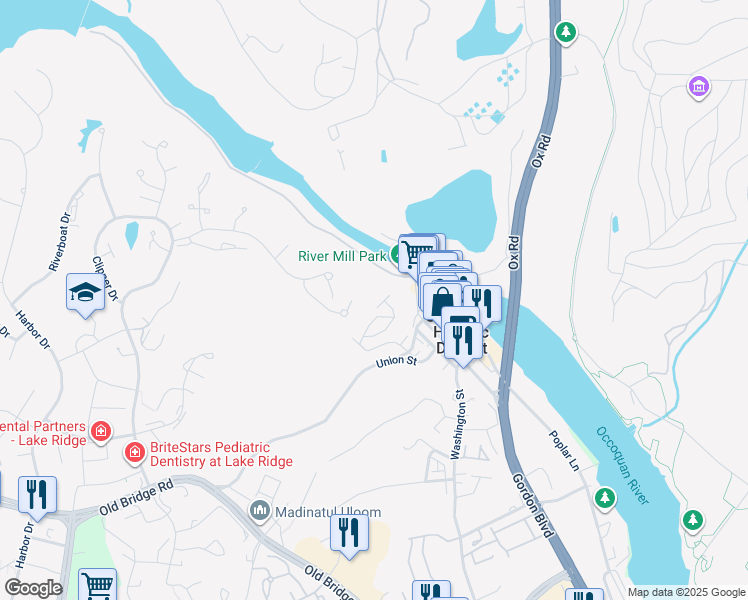 map of restaurants, bars, coffee shops, grocery stores, and more near 331 Overlook Drive in Occoquan