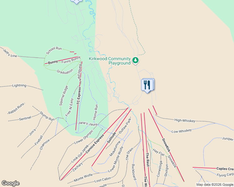 map of restaurants, bars, coffee shops, grocery stores, and more near 1150 Kirkwood Meadows Drive in Markleeville