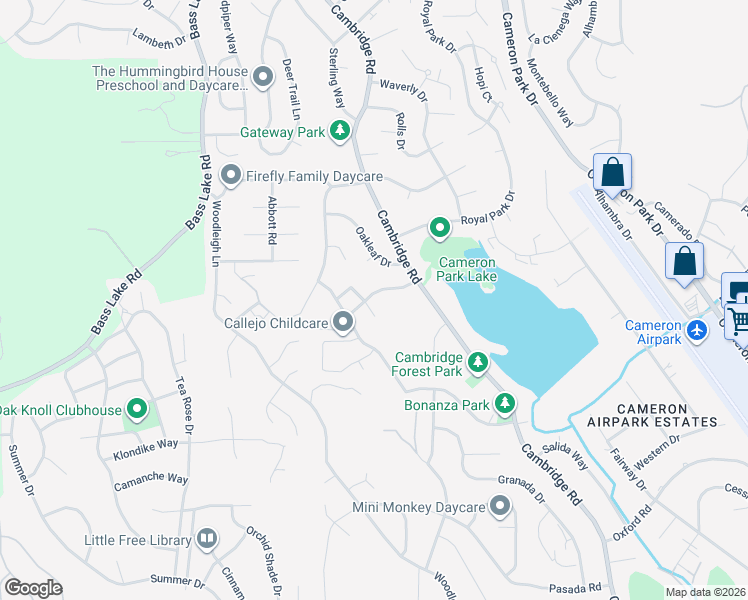 map of restaurants, bars, coffee shops, grocery stores, and more near 3247 Sandhurst Court in Cameron Park