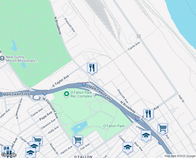 map of restaurants, bars, coffee shops, grocery stores, and more near 6101 Ouida Avenue in St. Louis