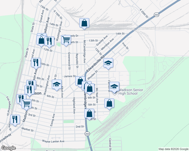 map of restaurants, bars, coffee shops, grocery stores, and more near 1918 Rhodes Street in Madison