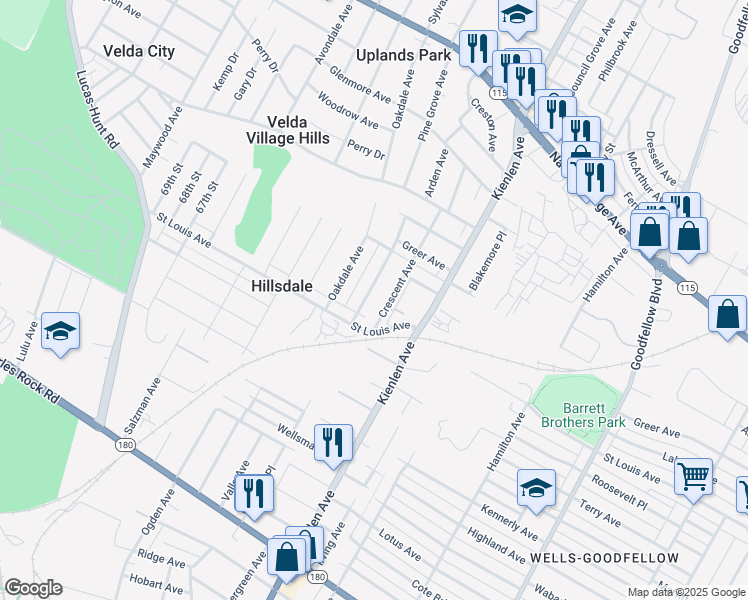 map of restaurants, bars, coffee shops, grocery stores, and more near 2130 Edmund Avenue in St. Louis