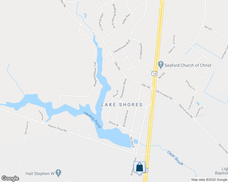 map of restaurants, bars, coffee shops, grocery stores, and more near 22094 Shore Drive in Seaford