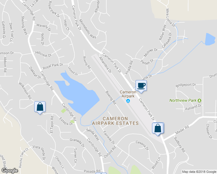 map of restaurants, bars, coffee shops, grocery stores, and more near 3081 Boeing Road in Cameron Park