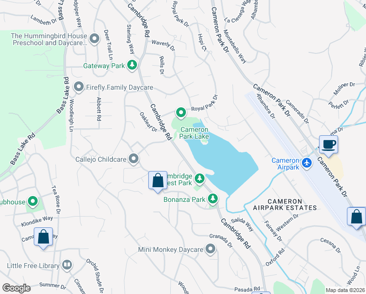 map of restaurants, bars, coffee shops, grocery stores, and more near 3005 Cambridge Rd in Cameron Park
