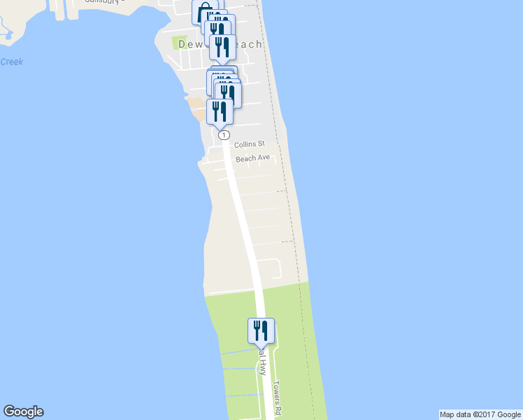 map of restaurants, bars, coffee shops, grocery stores, and more near 14 McKean St in Dewey Beach