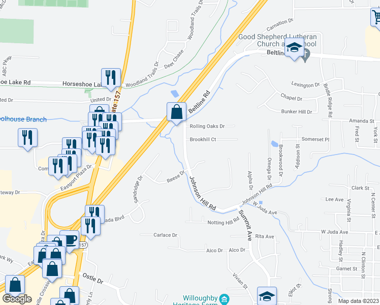 map of restaurants, bars, coffee shops, grocery stores, and more near 722 Johnson Hill Road in Collinsville