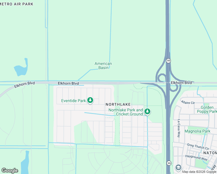 map of restaurants, bars, coffee shops, grocery stores, and more near 3910-4198 West Elkhorn Boulevard in Sacramento