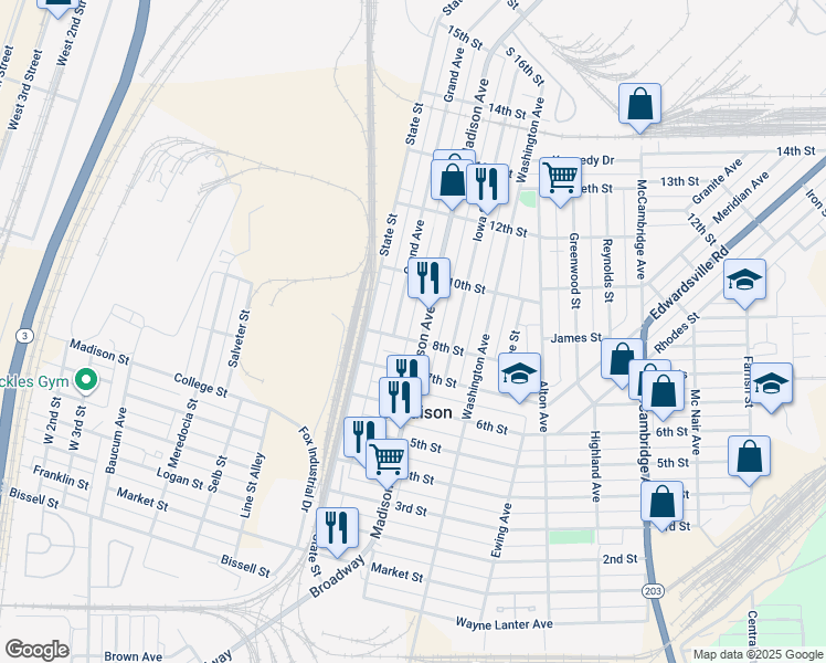 map of restaurants, bars, coffee shops, grocery stores, and more near 801 Madison Avenue in Madison