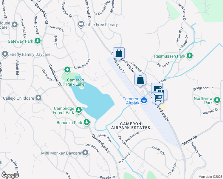 map of restaurants, bars, coffee shops, grocery stores, and more near 3052 Boeing Road in Cameron Park