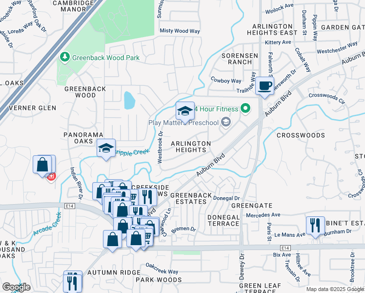 map of restaurants, bars, coffee shops, grocery stores, and more near 6400 Trenton Way in Citrus Heights