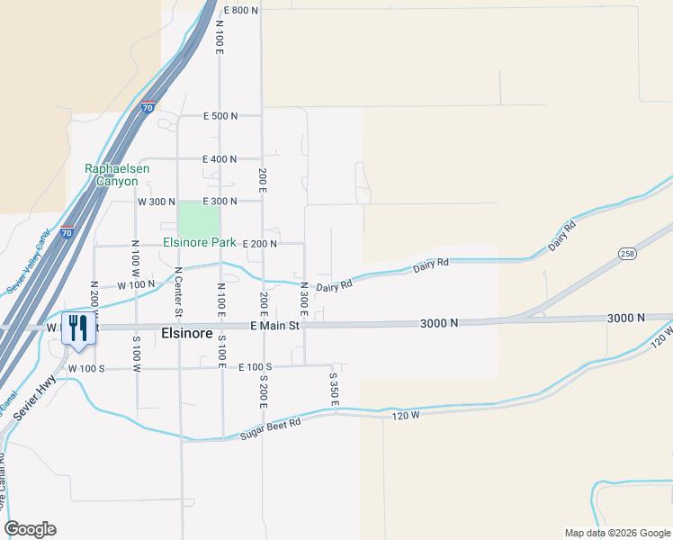 map of restaurants, bars, coffee shops, grocery stores, and more near 130 North 350 East in Elsinore