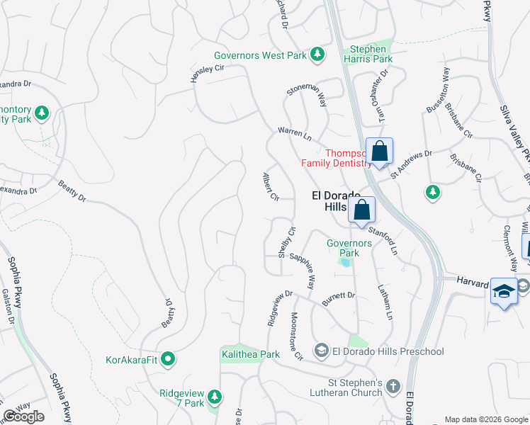 map of restaurants, bars, coffee shops, grocery stores, and more near 2041 Tabari Court in El Dorado Hills