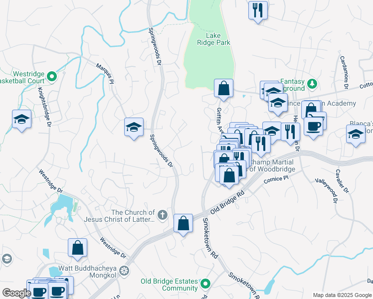 map of restaurants, bars, coffee shops, grocery stores, and more near 12331 Midsummer Lane in Lake Ridge
