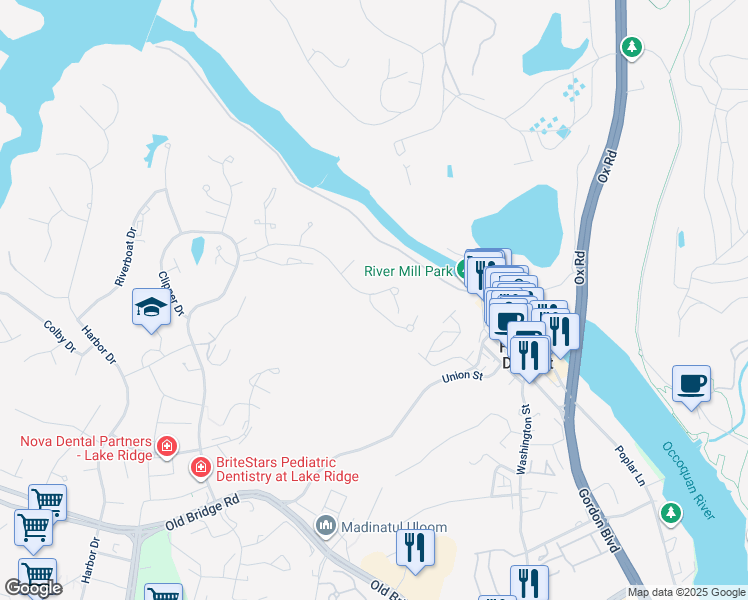 map of restaurants, bars, coffee shops, grocery stores, and more near 1775 Faversham Way in Woodbridge