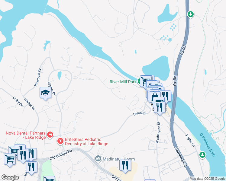 map of restaurants, bars, coffee shops, grocery stores, and more near 1775 Faversham Way in Woodbridge