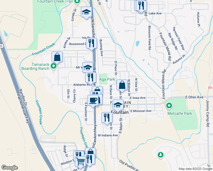 map of restaurants, bars, coffee shops, grocery stores, and more near 218 West Alabama Avenue in Fountain