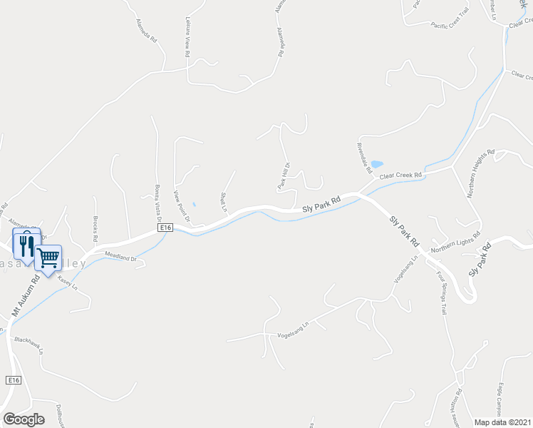 map of restaurants, bars, coffee shops, grocery stores, and more near 7449 Sly Park Road in Placerville