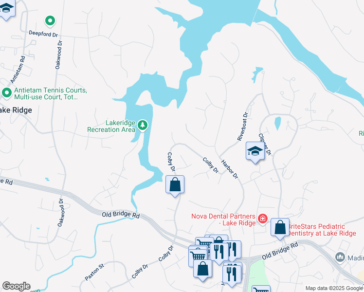 map of restaurants, bars, coffee shops, grocery stores, and more near 12327 Colby Drive in Woodbridge