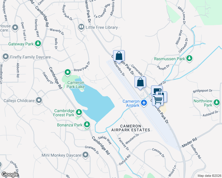 map of restaurants, bars, coffee shops, grocery stores, and more near 3044 Boeing Road in Cameron Park