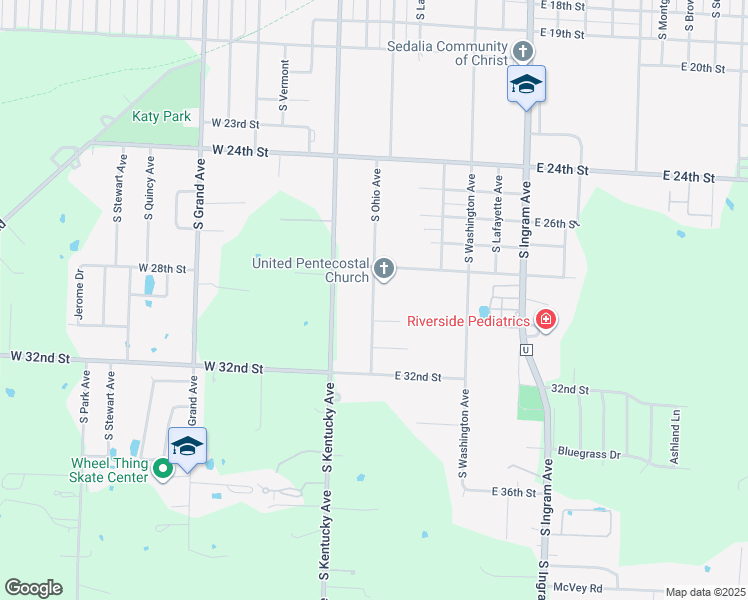 map of restaurants, bars, coffee shops, grocery stores, and more near 2901 South Ohio Avenue in Sedalia