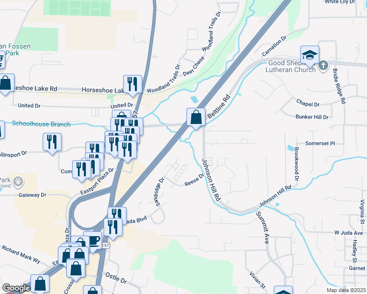 map of restaurants, bars, coffee shops, grocery stores, and more near 256 Sandridge Drive in Collinsville