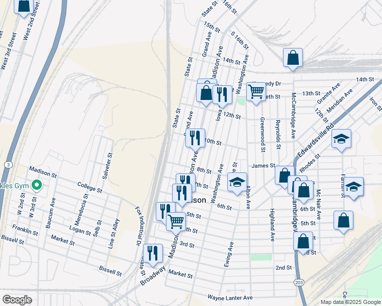 map of restaurants, bars, coffee shops, grocery stores, and more near 801 Madison Avenue in Madison