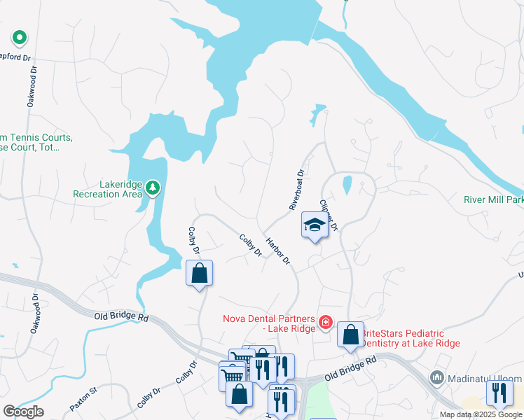 map of restaurants, bars, coffee shops, grocery stores, and more near 12217 Harbor Drive in Woodbridge