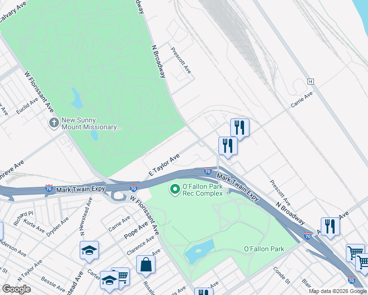 map of restaurants, bars, coffee shops, grocery stores, and more near 4 East Taylor Avenue in St. Louis