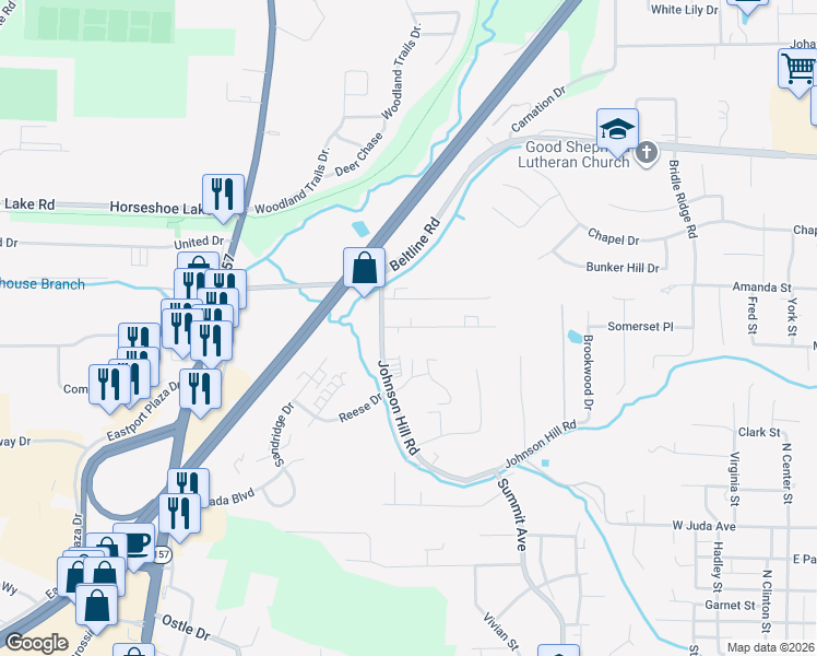 map of restaurants, bars, coffee shops, grocery stores, and more near 15 Brookhill Court in Collinsville